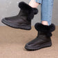 Women Solid Leather Plush Spliced Winter Boots