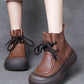 Women Vintage Genuine Leather Strap Mid-Heel Boots