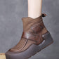 Women Vintage Genuine Leather Spliced Platform Boots