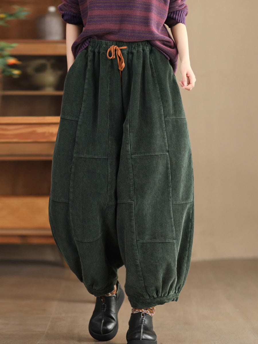 Women Autumn Retro Corduroy Spliced Harem Pants