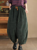 Women Autumn Retro Corduroy Spliced Harem Pants