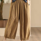 Women Summer Vintage Solid Linen Wide-leg Pants