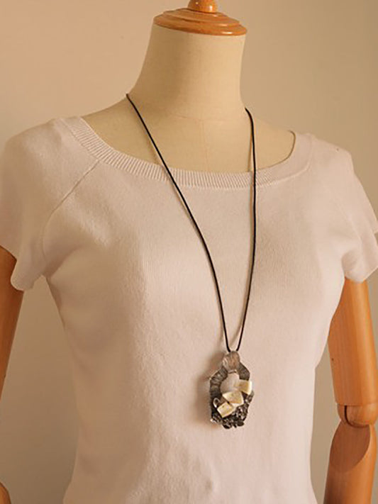 Women Vintage Alloy Flower Shell Sweater Necklace