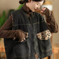 Women Autumn Retro Leopard O-Neck Dual-side Wearing Vest