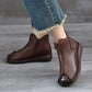 Women Vintage Genuine Leather Spliced Low Heel Boots