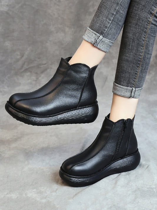 Women Vintage Genuine Leather Spliced Flat Boots