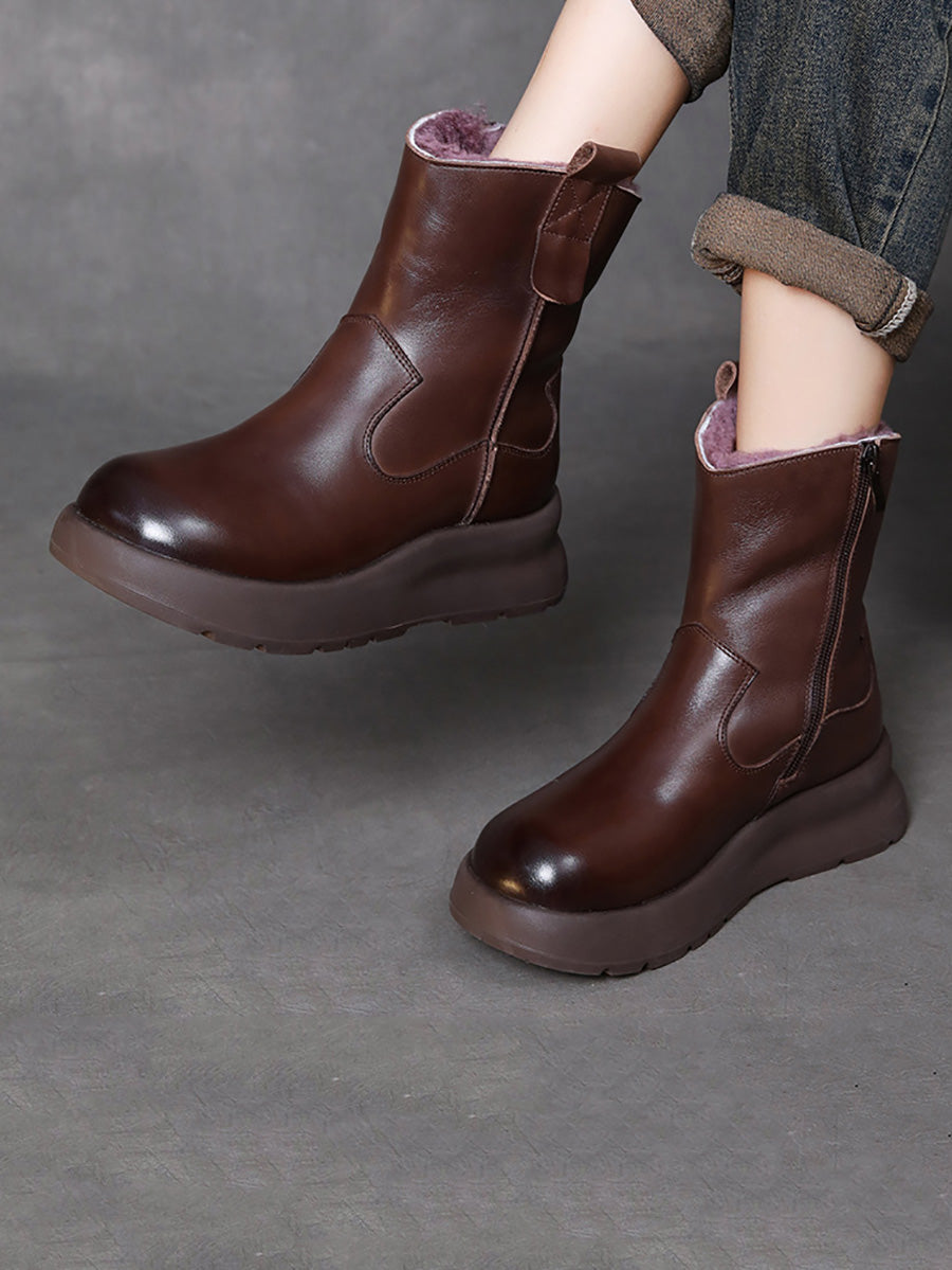 Women Winter Genuine Leather Fleece-lined Platform Boots