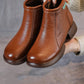 Women Vintage Commute Leather Zipper Mid-Heel Boots