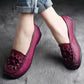 Women Vintage Flower Genuine Leather Low Heel Shoes