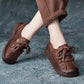 Women Ethnic Vintage Leather Spliced Low Heel Shoes