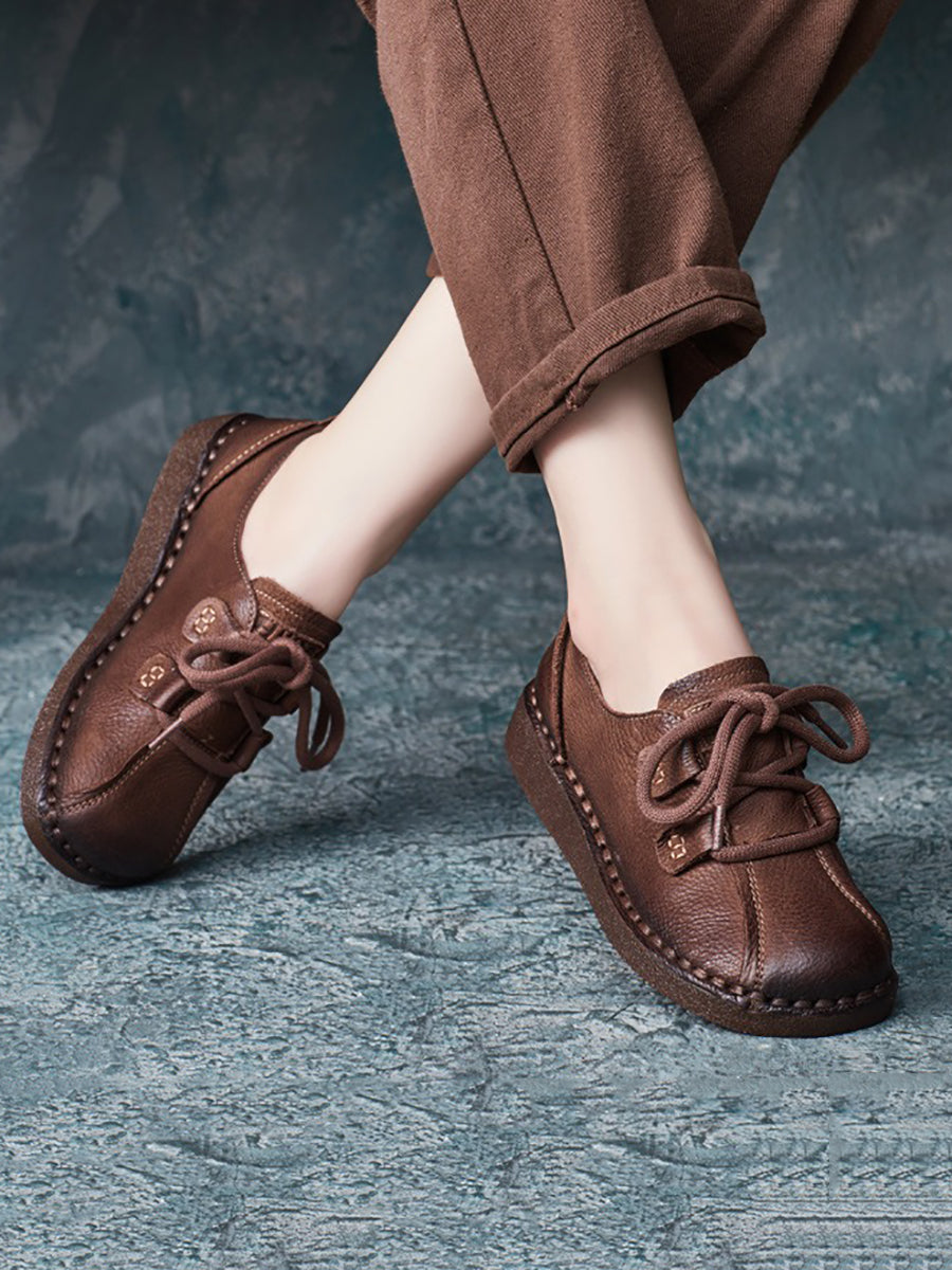 Women Ethnic Vintage Leather Spliced Low Heel Shoes