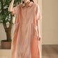 Women Summer Casual Solid Loose Polo Collar Linen Dress