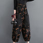 Women Autumn Worn Flower Patchwork Loose Denim Jumpsuits