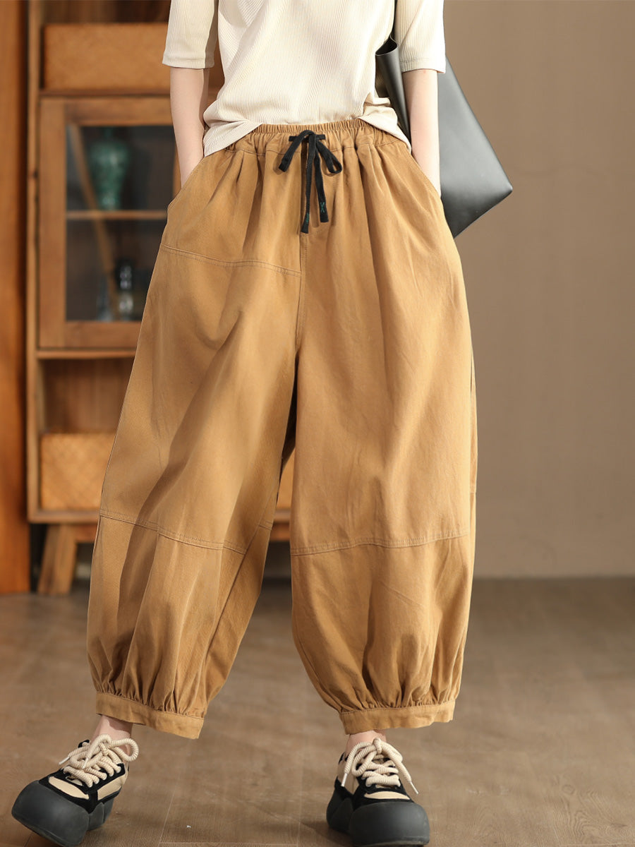 Women Autumn Casual Solid Spliced Cotton Harem Pants