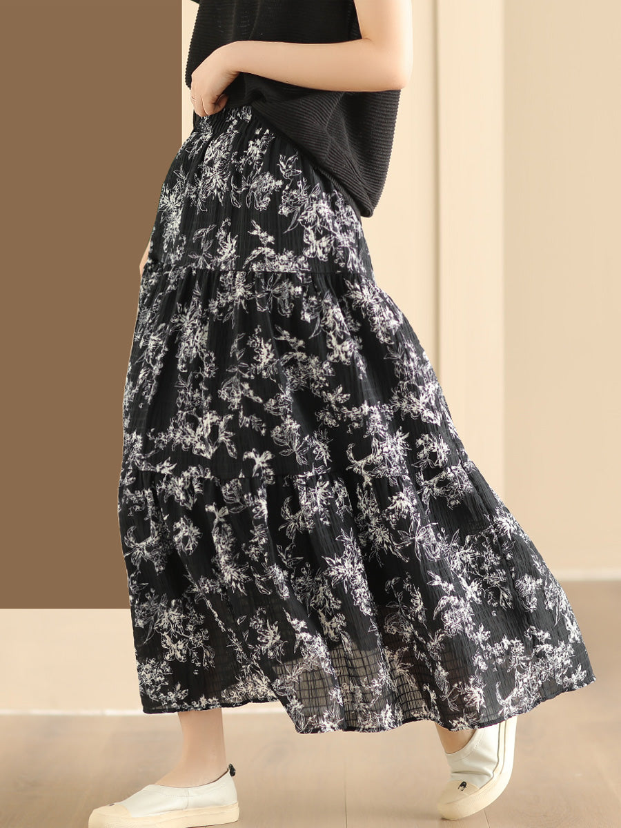 Women Summer Vintage Floral Cotton Loose Skirt