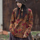 Women Vintage Autumn O-Neck Flower Cotton Blouse