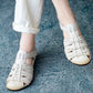 Women Summer Vintage Leather Spliced Falt Sandals