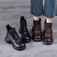 Women Winter Casual Solid Leather Zipper Platform Boots