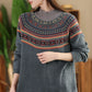 Women Vintage Autumn Jacquard Half Turtleneck Sweater