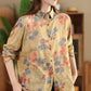 Women Autumn Vintage Flower Button-up Shirt