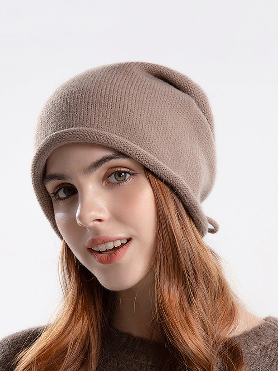 Women Autumn Pure Color Strap Knit Hat