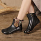 Women Vintage Leather Patch Spliced Low Heel Boots