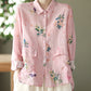 Women Vintage Floral Spring Button Up Ramie Blouse