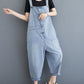 Women Summer Casual Solid Denim Shirred Jumpsuits