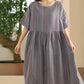 Women Summer Artsy Stripe Loose Linen Dress