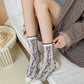 5 Pairs Women Flower Jacquard Colorblock Cotton Socks