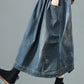 Women Retro Fade Pocket Elastic Waist Denim Skirt