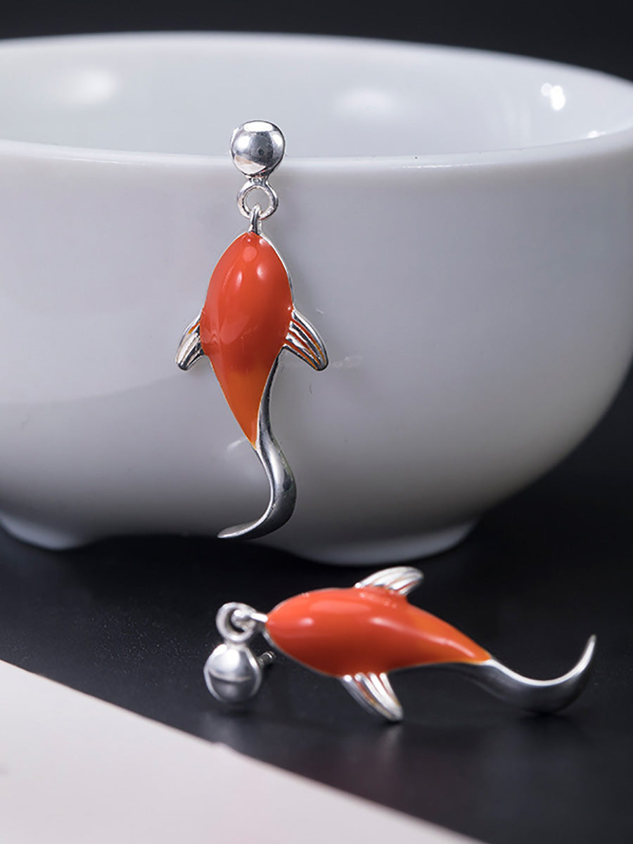 Women Casual Red Koi Sliver Pandent Earrings