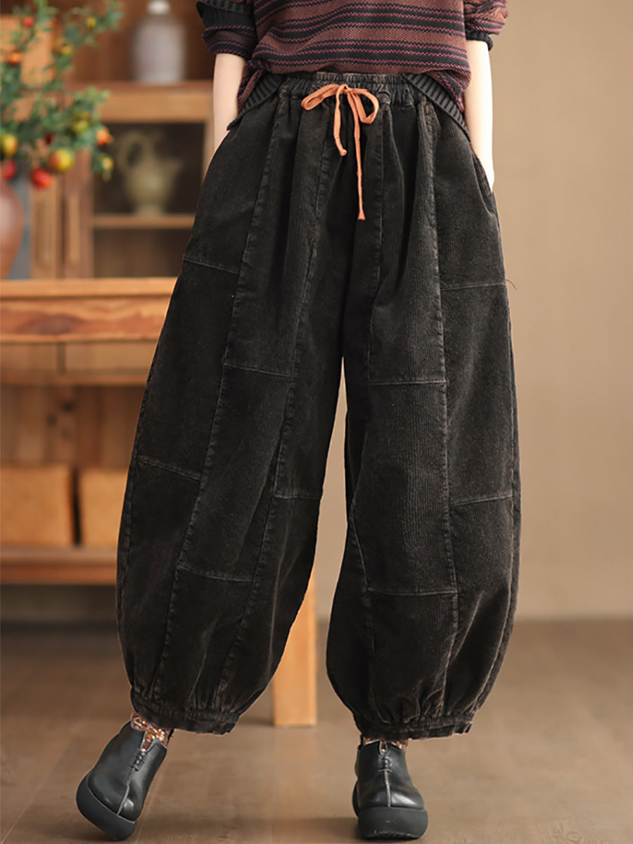 Women Autumn Retro Corduroy Spliced Harem Pants