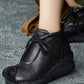 Women Vintage Genuine Leather Spliced Strap Mid-Heel Boots