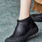 Women Autumn Casual Pure Color Leather Zipper Flat Boots