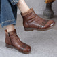 Women Vintage Leather Spliced Low Heel Ankle Boots