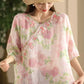 Women Summer Artsy Flower Embroidery O-Neck Shirt