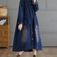 Women Autumn Worn V-Neck Washed Denim Long Coat