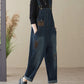 Women Autumn Retro Patchwork Denim Pocket Jumpsuits