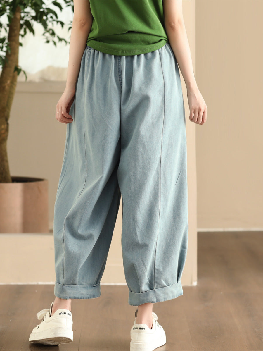 Women Summer Casual Solid Denim Loose Harem Pants