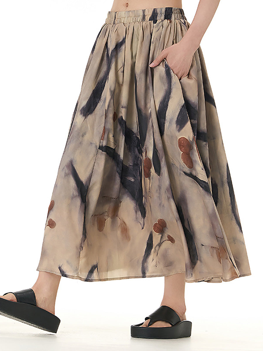 Women Summer Ethnic Print Loose Skirt