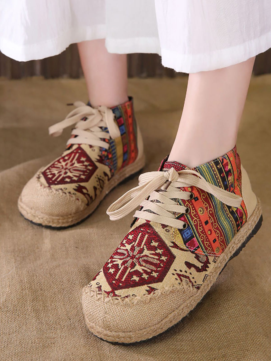 Women Autumn Ethnic Linen Embroidery Ankle Boots