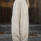 Women Ethnic Solid Raw-edge Wide-leg Ramie Pants