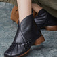 Women Vintage Autumn Shirred Low Heel Ankle Boots