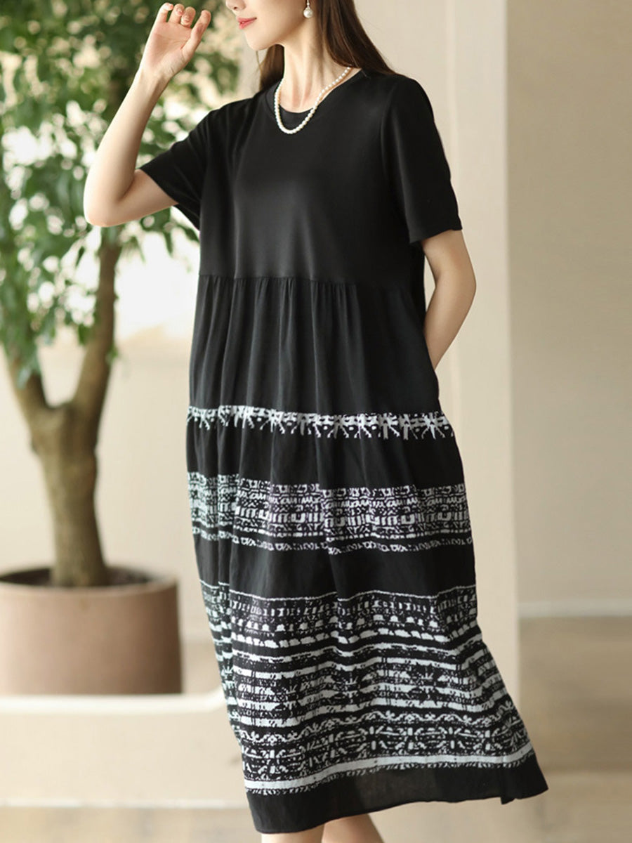 Women Summer Casual Spliced Loose Dress