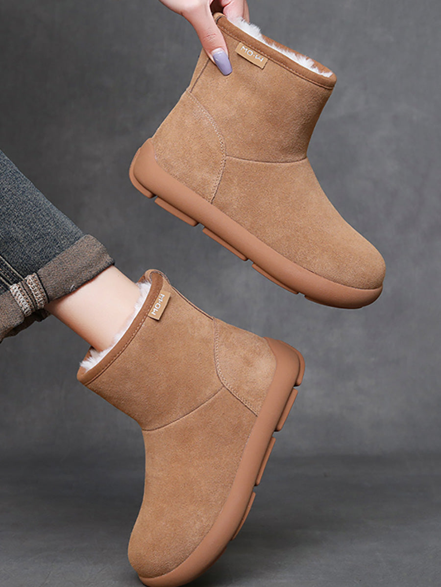 Women Winter Genuine Leather Fleece-lined Flat Boots