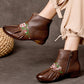 Women Ethnic Leather Embroidery Low Heel Boots