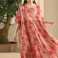 Women Summer Vintage Flower Linen Loose Dress