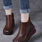 Women Retro Soft Leather Spliced Fleece-lined Mid-Heel Boots