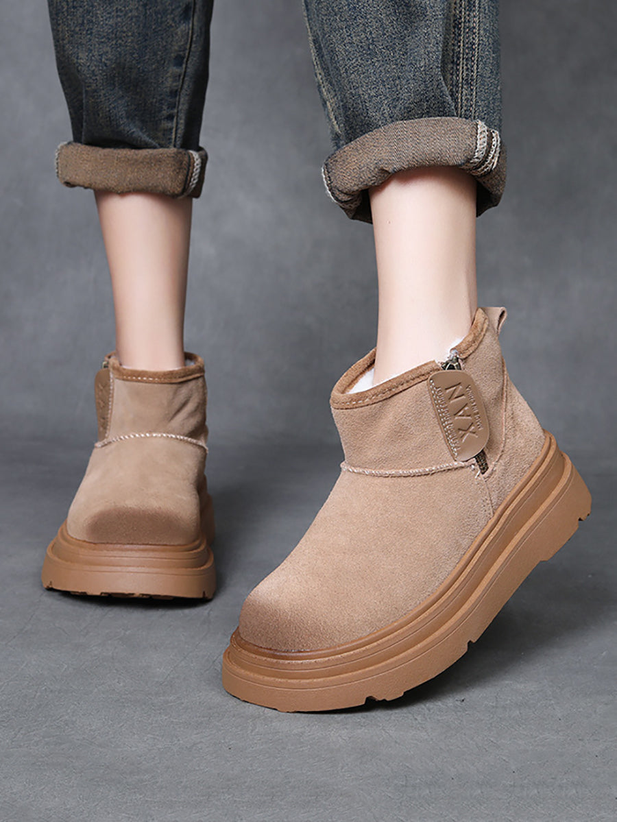 Women Vintage Leather Fleece-lined Platform Boots